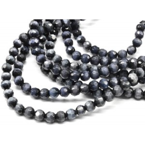 Бусины из кошачьего глаза (синт.) (улексит) шарик гр.6мм цвет графит, 40см, 70 бусин (иск.)