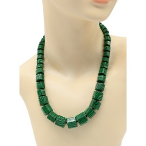 Колье на увеличение из малахита (имитация) цилиндр гр.16*13мм, 50см