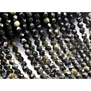 Бусины из обсидиана золотого многогранник 5мм, 36см, 64 бусины