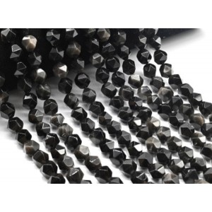 Бусины из обсидиана седого многогранник 9*10мм, 38см, 36 бусин