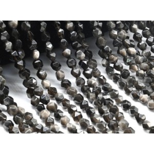 Бусины из обсидиана седого многогранник 5мм, 37см, 62 бусины
