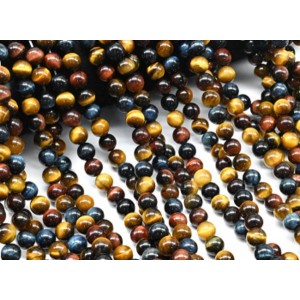 Бусины из бычьего, тигрового, соколиного глаза шарик 8мм, 38см, 47 бусин