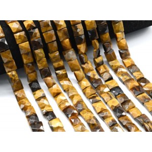 Бусины из тигрового глаза квадрат с гранями 10*10мм, 39см, 39 бусин