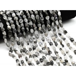Бусины из турмалинового кварца (волосатик) галтовка 7*9мм, 39см, 45 бусин