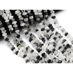 Бусины из турмалинового кварца (волосатик) галтовка с гранями 10*7мм, 38см, 53 бусины