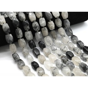 Бусины из турмалинового кварца (волосатик) бочонок с гранями 12*16мм, 40см, 21 бусина