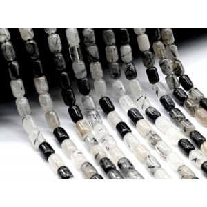 Бусины из турмалинового кварца (волосатик) бочонок 6*9мм, 39см, 42 бусины
