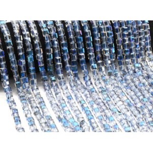 Бусины из циркона кубик гр.6*6мм цвет синий хамелеон, 40см, 70 бусин