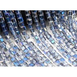 Бусины из циркона кубик гр.7*7мм цвет синий хамелеон, 40см, 55 бусин