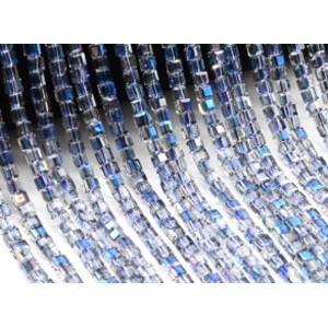 Бусины из циркона кубик гр.4*4мм цвет синий хамелеон, 40см, 100 бусин