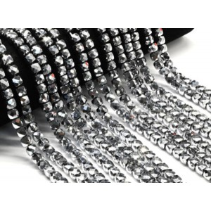 Бусины из циркона кубик гр.6*6мм цвет серебристый 40см, 64 бусин (иск.)