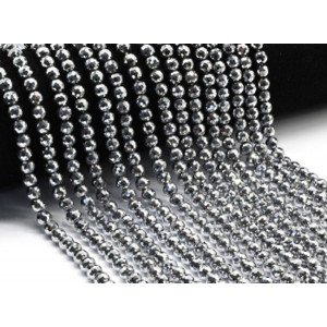 Бусины из циркона шарик гр.6мм цвет серебристый, 40см, 75 бусин (иск.)