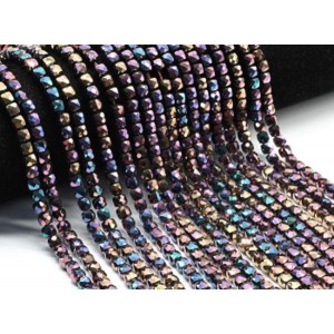 Бусины из циркона кубик гр.5*5мм цвет шоколадный хамелеон, 40см, 85 бусин (иск.)