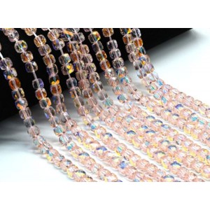 Бусины из циркона кубик гр.6*6мм цвет розовый, 40см, 65 бусин (иск.)