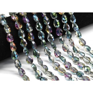 Бусины из циркона капля гр.9*12мм цвет зеленый хамелеон, 40см, 34 бусины (иск.)