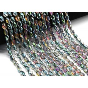 Бусины из циркона овал гр.6*8мм цвет зеленый хамелеон, 40см, 48 бусин (иск.)