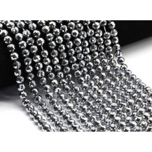 Бусины из циркона шарик гр.8мм цвет серебристый, 40см, 55 бусин (иск.)
