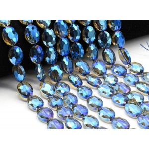 Бусины из циркона овал гр.12*16мм цвет синий, 40см, 25 бусин (иск.)