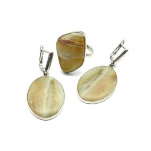 Кольцо и серьги агат переливт