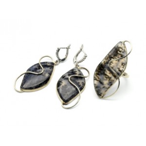 Кольцо и серьги моховой агат