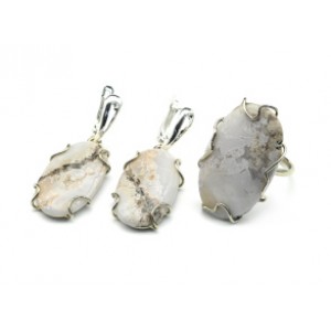 Кольцо и серьги агат моховой Кольцо и серьги агат моховой