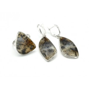 Кольцо и серьги агат моховой "Грация"