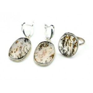 Кольцо и серьги агат моховой "Овал"
