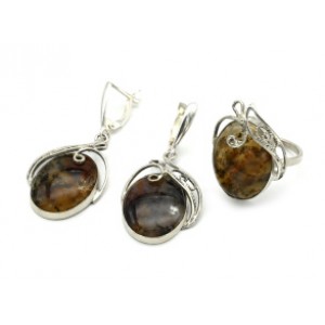 Кольцо и серьги агат моховой Кольцо и серьги агат моховой