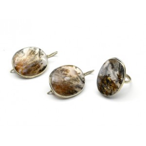 Кольцо и серьги из агата мохового "Овал"