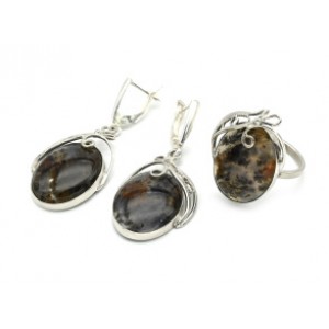 Кольцо и серьги агат моховой