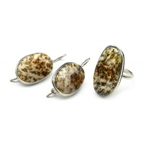 Кольцо и серьги агат моховой "Овал"
