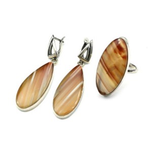 Кольцо и серьги агат переливт