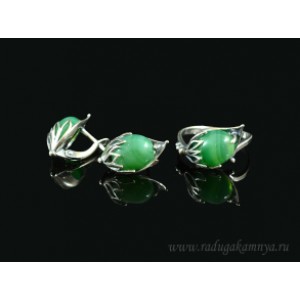 Кольцо и серьги с агатом тонированным, цвет зеленый