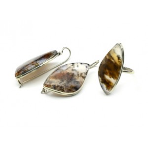 Кольцо и серьги агат моховой "Грация"