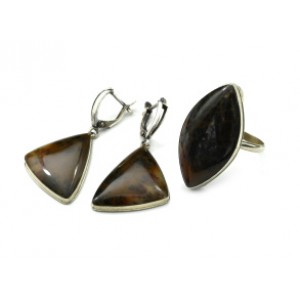 Кольцо и серьги агат моховой