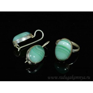 Кольцо и серьги агат тонированный в посеребрении "Овал"