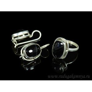 Кольцо и серьги из агата в посеребрении