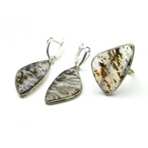 Кольцо и серьги с агатом моховым "Грация"