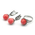Кольцо и серьги агат тонированный цвет красный