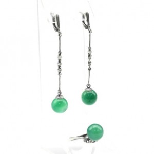 Кольцо и серьги с агатом тонированным, цвет зеленый