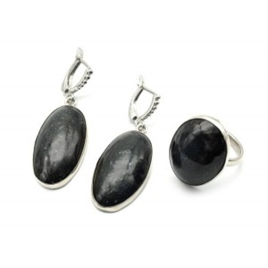 Кольцо и серьги из авантюрина (уткинит) "Грация"