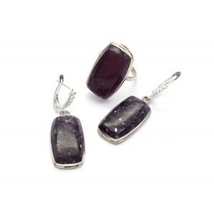 Кольцо и серьги лепидолит "Прямоугольник" Кольцо и серьги лепидолит "Прямоугольник"