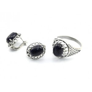 Кольцо и серьги авантюрин синий (имитация)