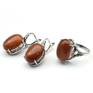 Кольцо и серьги с авантюрином (имитация)