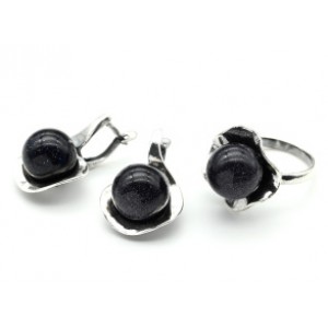 Кольцо и серьги с авантюрином синим (имитация)