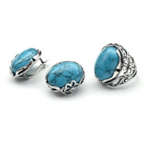 Кольцо и серьги бирюза (имитация)