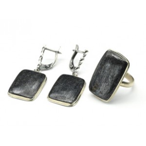 Кольцо и серьги гематит "Прямоугольник"