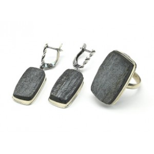 Кольцо и серьги гематит "Прямоугольник"