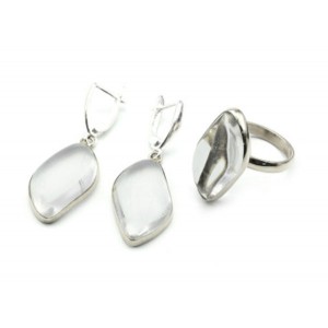 Кольцо и серьги горный хрусталь "Русалка"