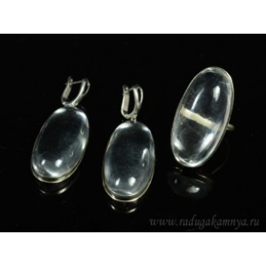 Кольцо и серьги из горного хрусталя "Овал"